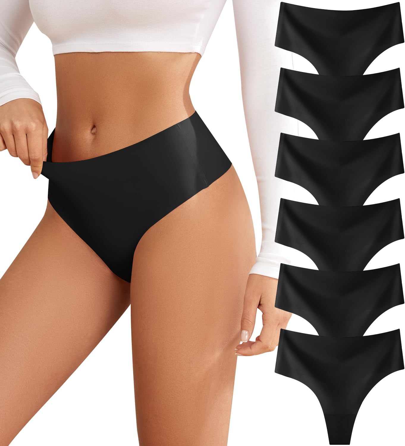 Thongs for Womens High Waisted Seamless for Women Underwear Sexy Breathable Panties 6 Pack XX-Large B-6 Pack