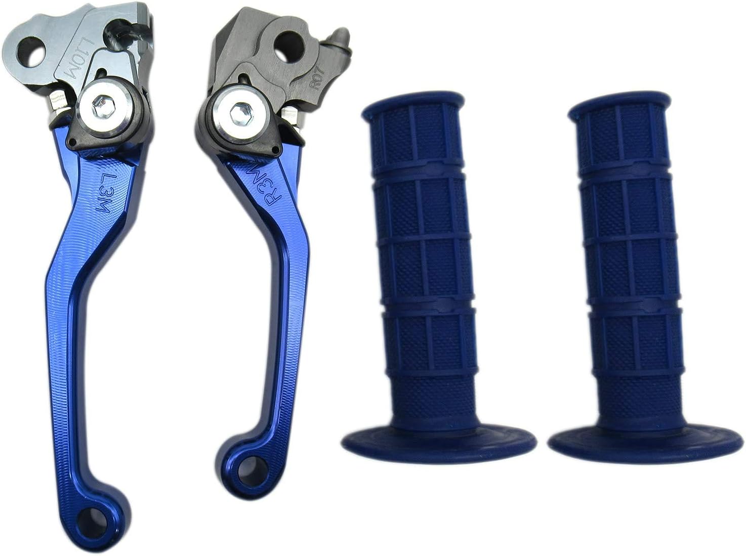 USonline911 Blue CNC Motorcross Dirt Bike Pivot Brake Clutch Levers Set for Yamaha YZ250F 2009-2018 w/ 7/8" 22mm Rubber Hand Grips