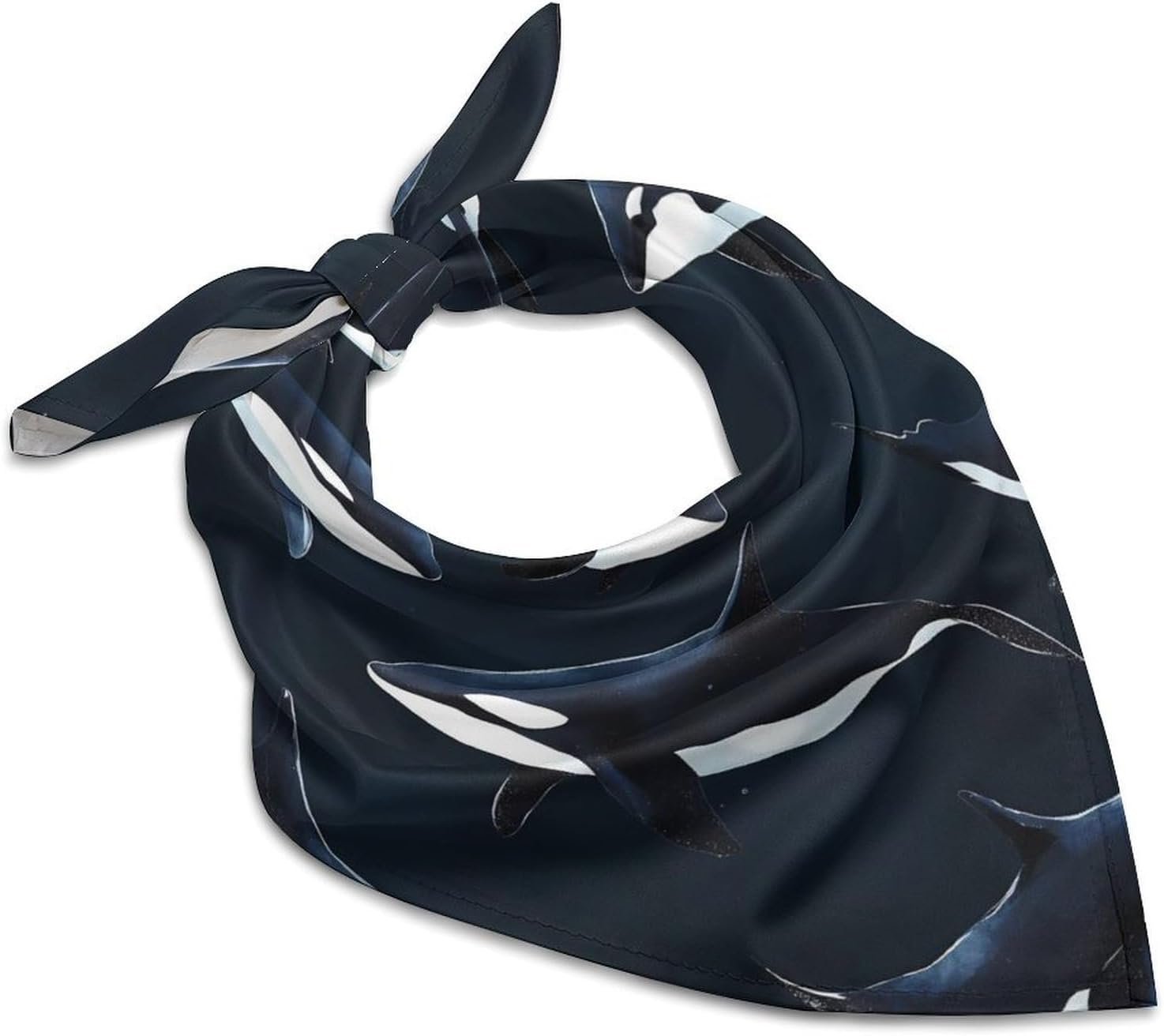 Orca Killer Whale Hair Wrap Square Scarf Satin Handkerchief Print Headscarf Silk