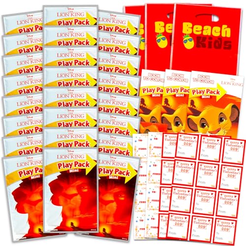 Disney Cartoline per bambini con cestino pasquale del Re Leone, confezione da 24 mini libri da colorare con pastelli, adesivi, riempitivi per uova di Pasqua non caramelle