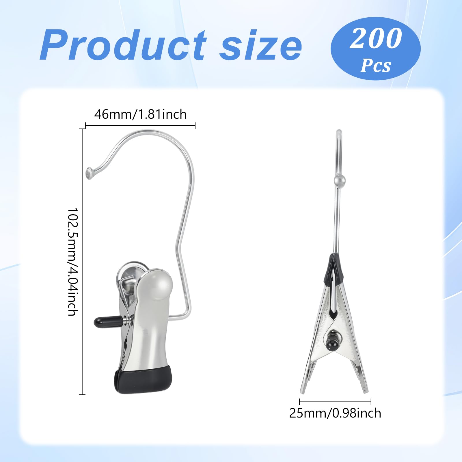 200 Stück Stiefel-Kleiderhaken für Schrank, Edelstahl-Kleiderhaken, Wäscheklammern, tragbare Clip-Kleiderbügel, Wäscheklammern, Kleiderbügel für Kleiderschrank-Organisation