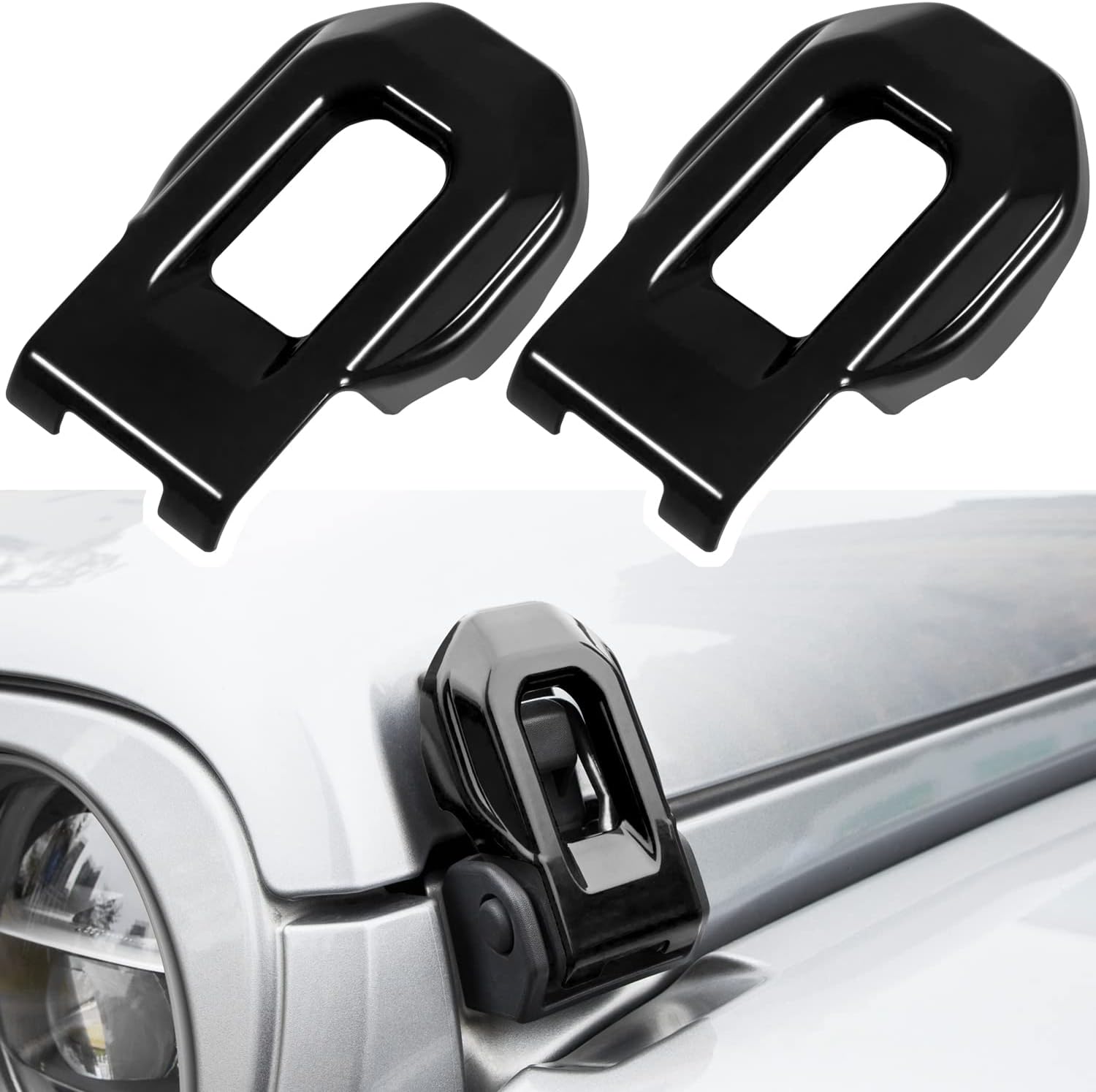 Hood Latch Lock Catch Brackets Cover for 2018-2024 Jeep Wrangler JL JLU Unlimited Sports Freedom Sahara Rubicon Gladiator JT 2-Door & 4-Door Exterior Accessories Decoration (Black 2PCS)