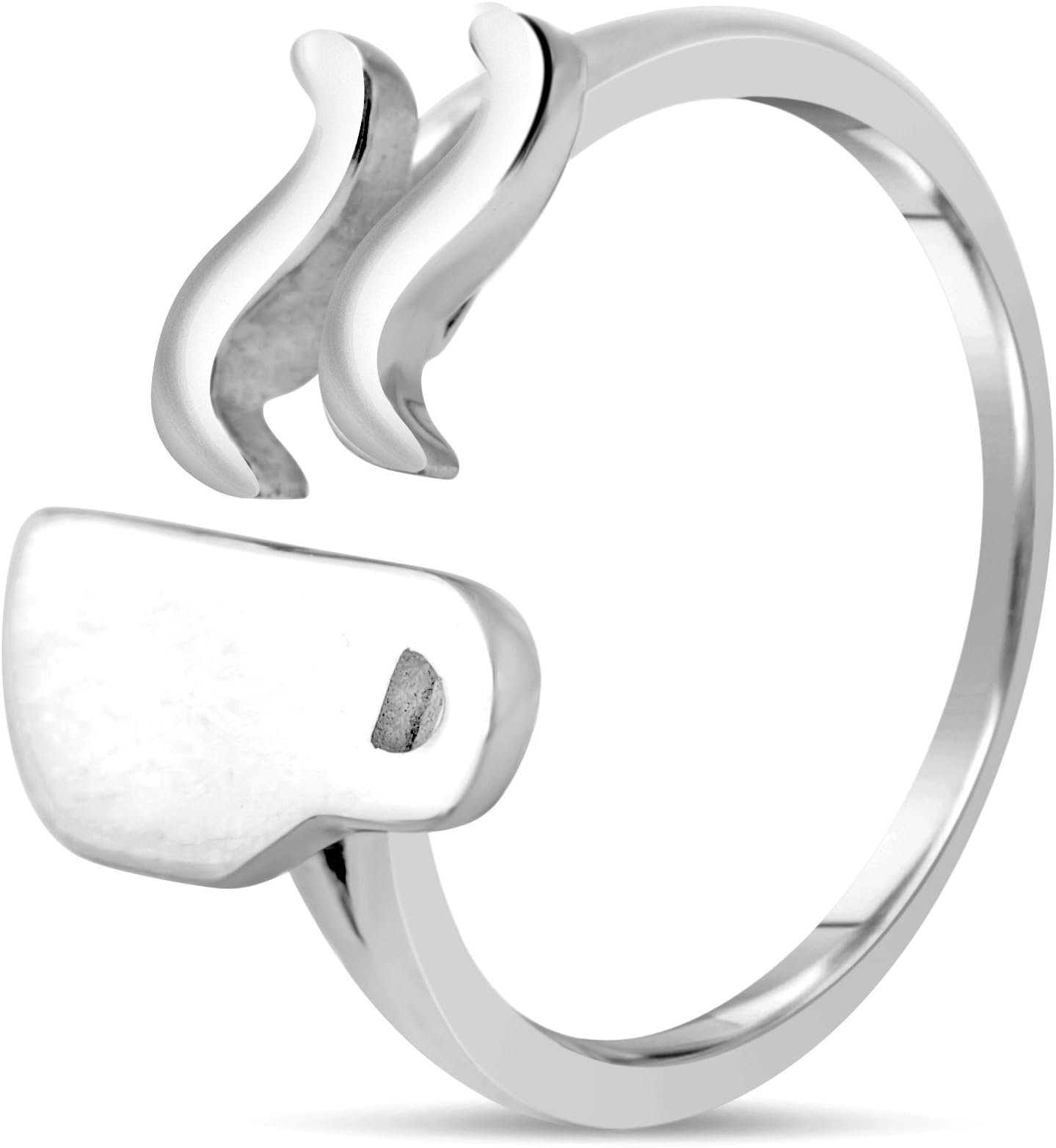 Coffee Lover Gift - Simple & Unique 925 Sterling Silver Coffee Ring Jewelry for Women