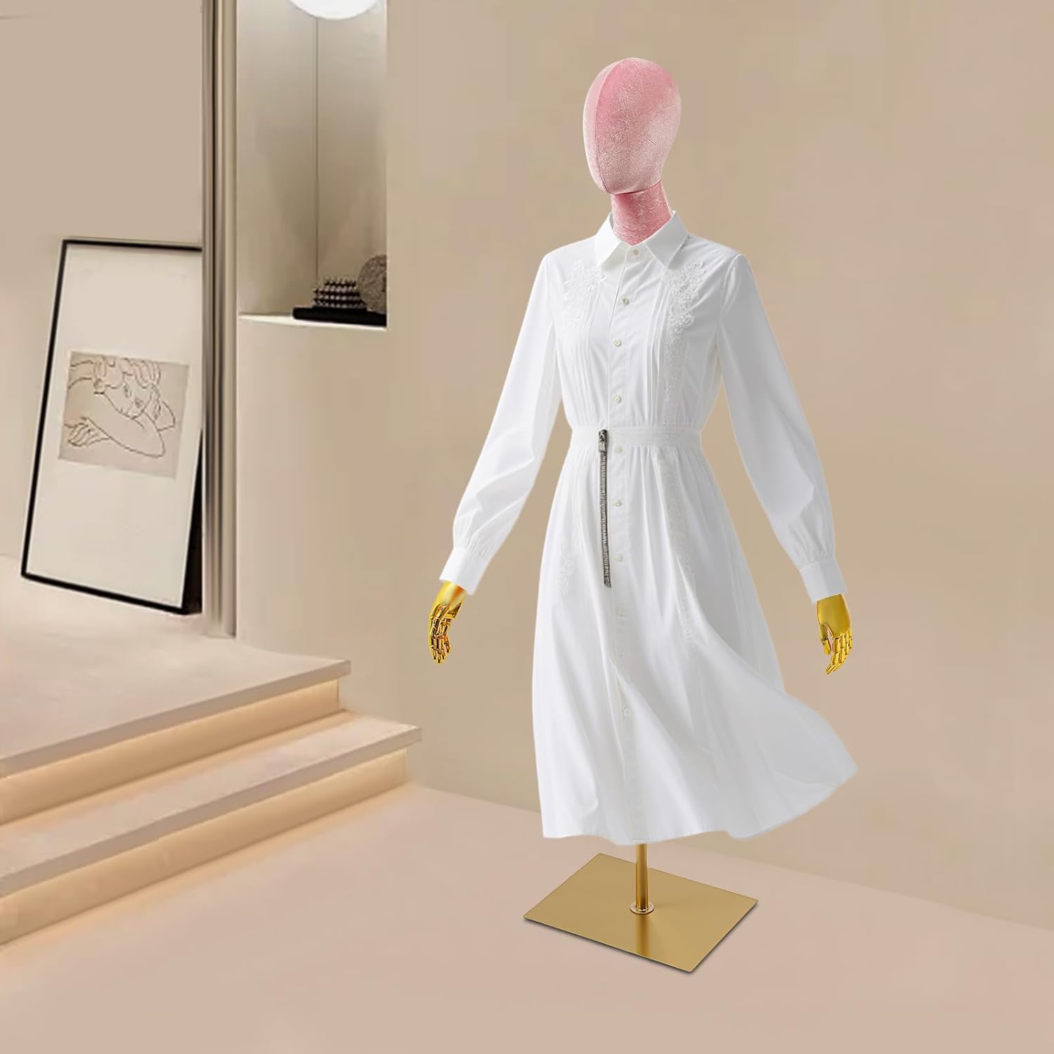 Female Mannequin Adjustable Height 59.06-78.74in, Velvet Dress Form for Clothing Display Standard Body Torso w/ Stable Base for Store Window Tailor Shop, Pink