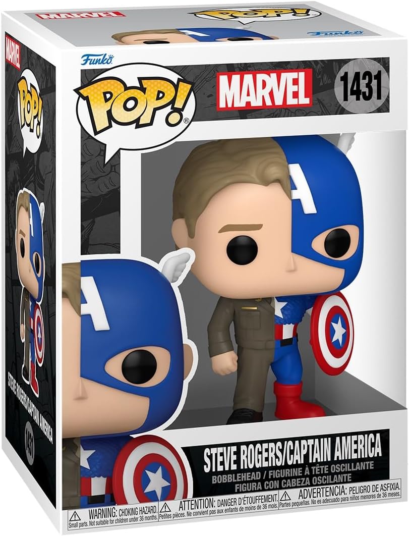 Pop! Marvel: Split - Captain America A/Steve R - Marvel Comics - Collectable Vinyl Figure - Gift Idea - Official Merchandise - Toys for Kids & Adults - Comic Books Fans