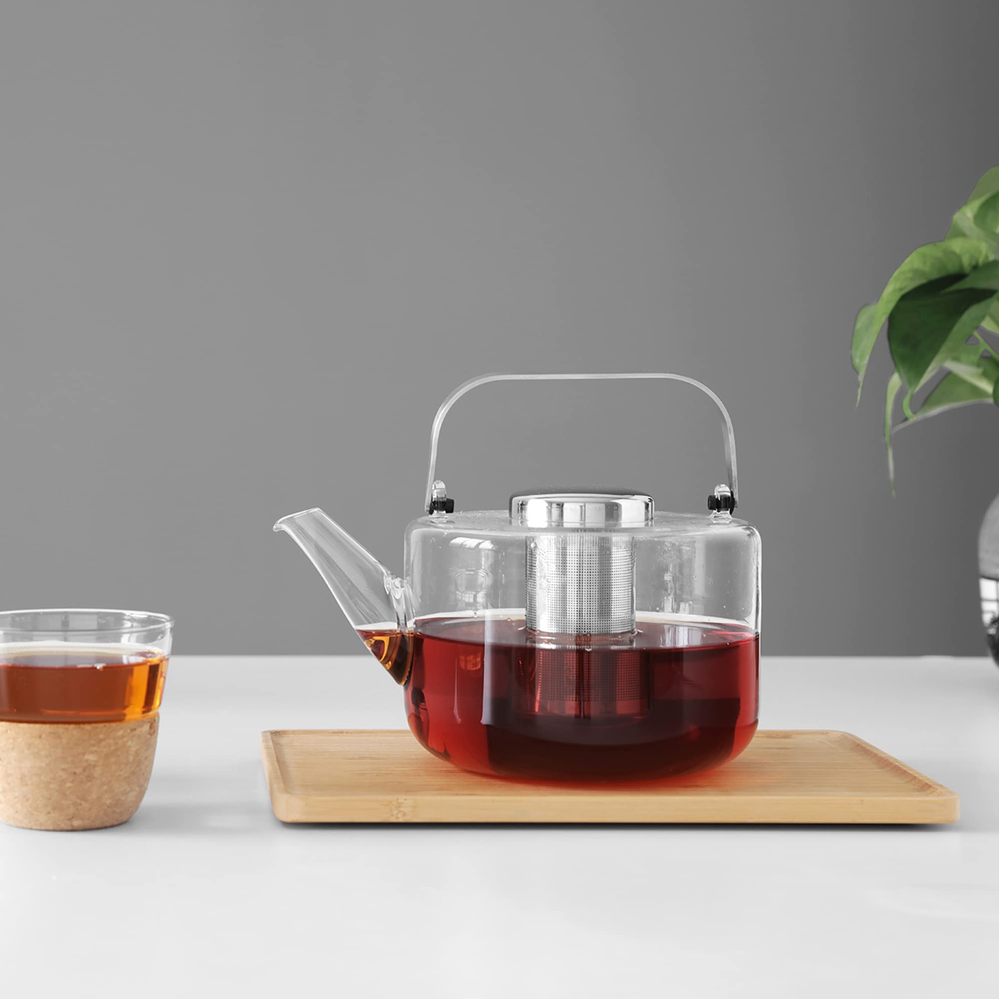 VIVA Teekanne mit Siebeinsatz & Stoevchen, Glas, fuer losen Tee, 1,3 l