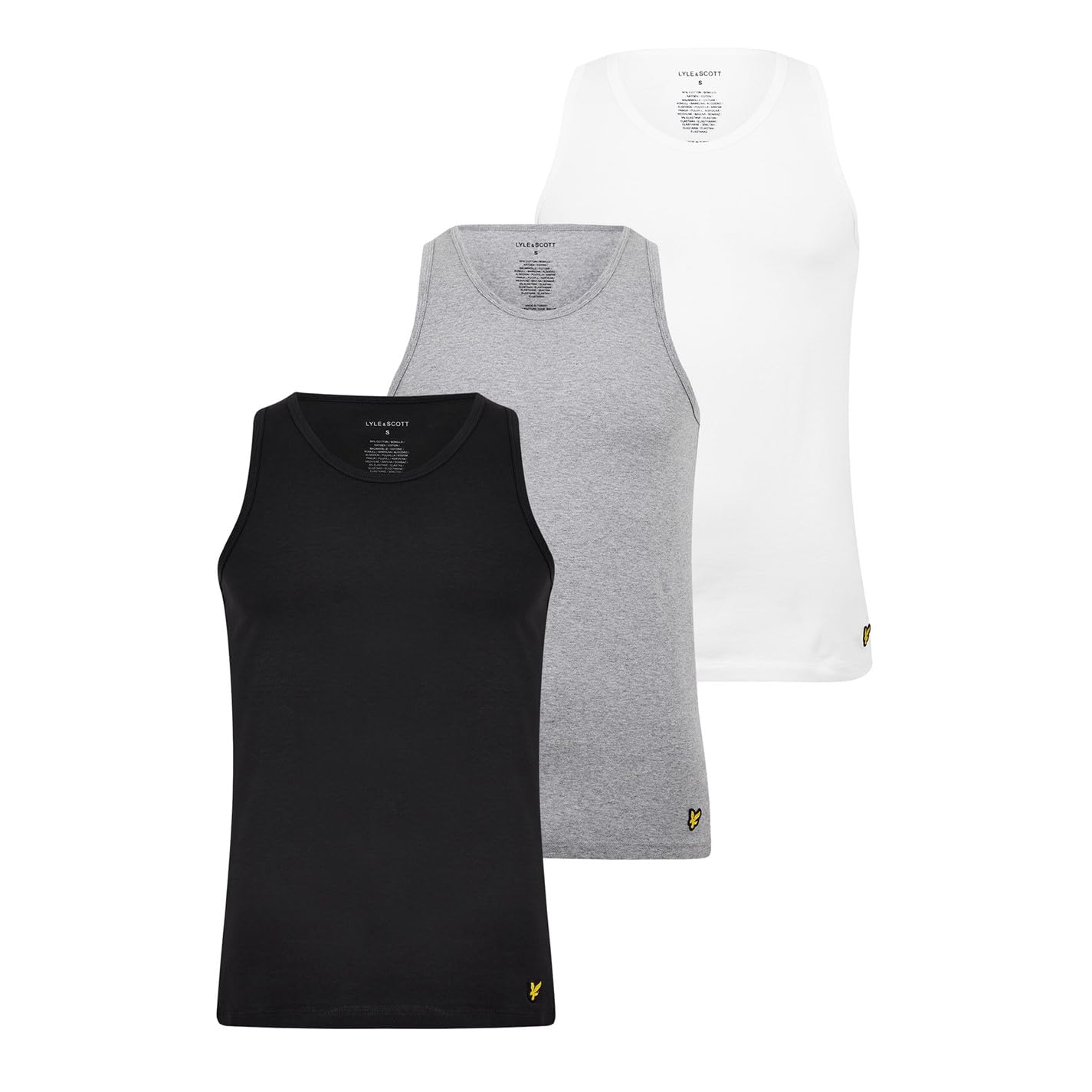 Lyle & Scott Men's Jet Black- Mid Grey Marl- White 3 Pack Vest Small