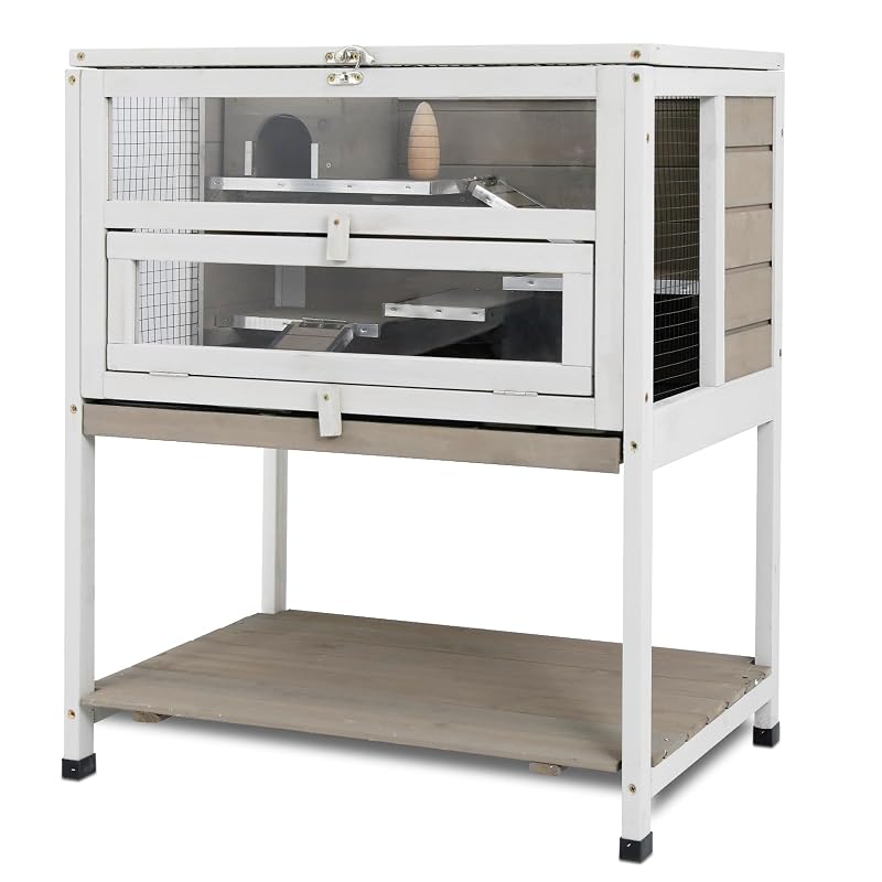 Cercado para Pequenos Animais PetsCosset com Suporte, Plataformas, Casinha e Bandeja Removível PCS-PET39 65,02 x 44,45 x 76,2 cm
