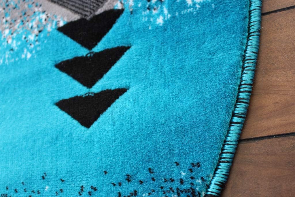 Masada Rugs, Southwest Native American Design Turquoise Area Rug (5 Feet X 5 Feet Round)