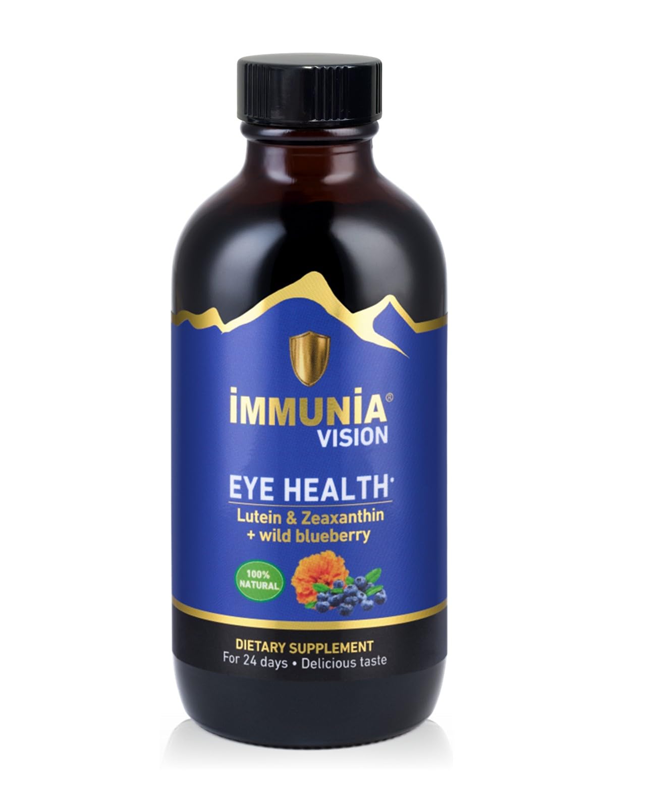 Immunia Vision. Lutein, Wild Blueberry, and Elderberry Concentrate. Eye Health Antioxidant Supplement. Concentrated Formula. Delicious Taste. 5 ml/Day. (1-Pack)
