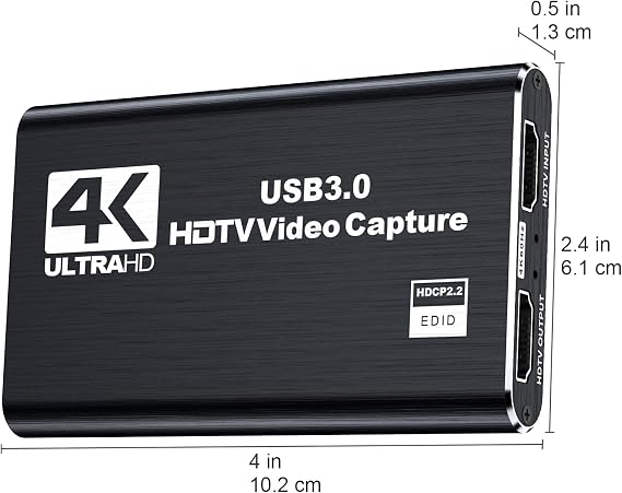 بطاقة التقاط فيديو 4K Audio Black - تدعم مدخل 4K HDMI وتسجيل 1080P Full HD بمعدل 60 إطارًا في الثانية للعب والبث المباشر ومؤتمرات الفيديو (تتضمن كابل HDMI).
