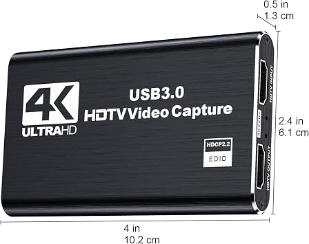 بطاقة التقاط فيديو 4K Audio Black - تدعم مدخل 4K HDMI وتسجيل 1080P Full HD بمعدل 60 إطارًا في الثانية للعب والبث المباشر ومؤتمرات الفيديو (تتضمن كابل HDMI).