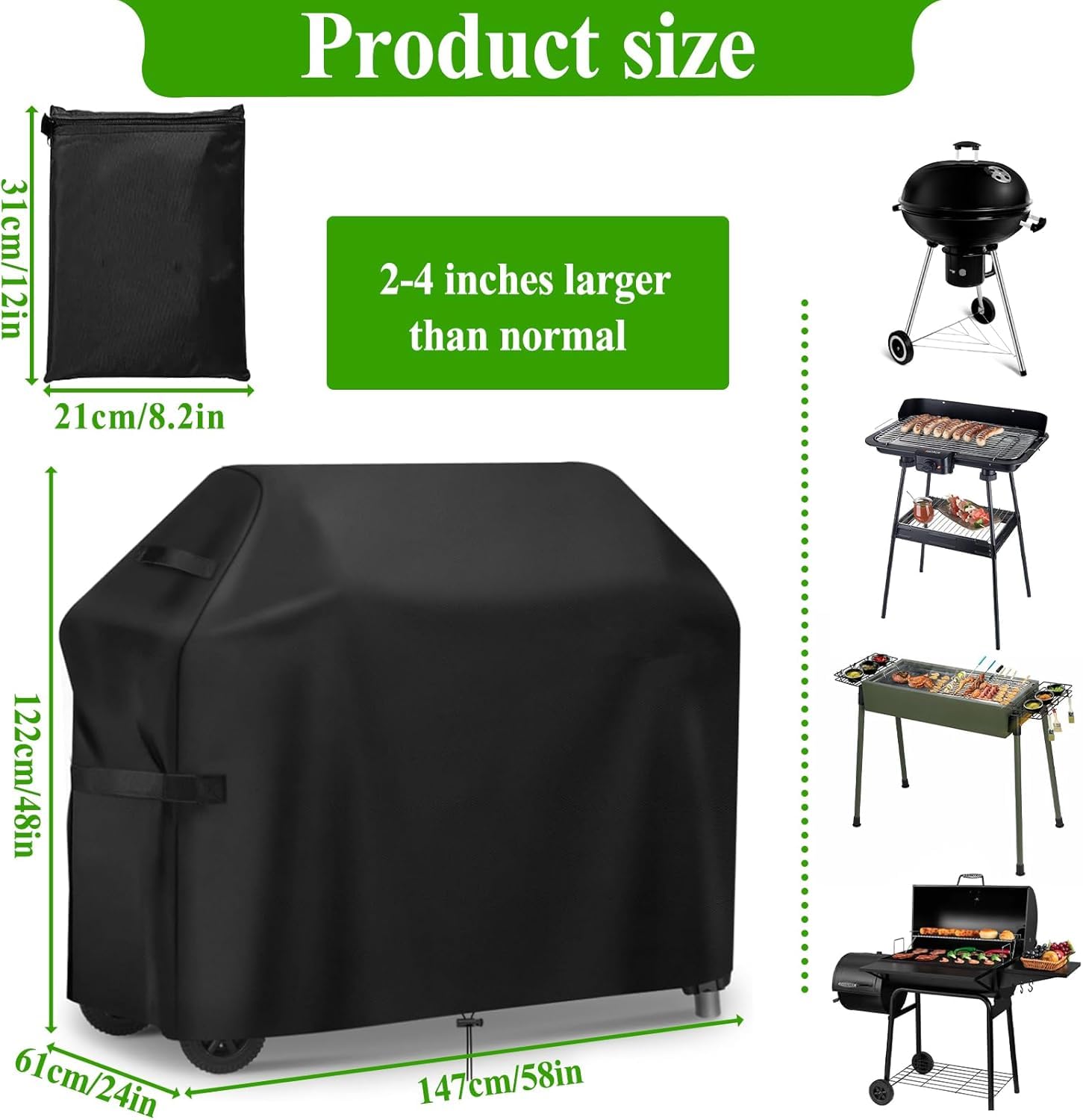 Funda para Barbacoa Impermeable, Funda para Barbacoa Exterior 210D Oxford, Cubierta BBQ de Parrilla Resistente al Desgarro, Anti-Viento, Anti-Polvo, Funda Protectora para Barbacoa 145x61x117cm - 3