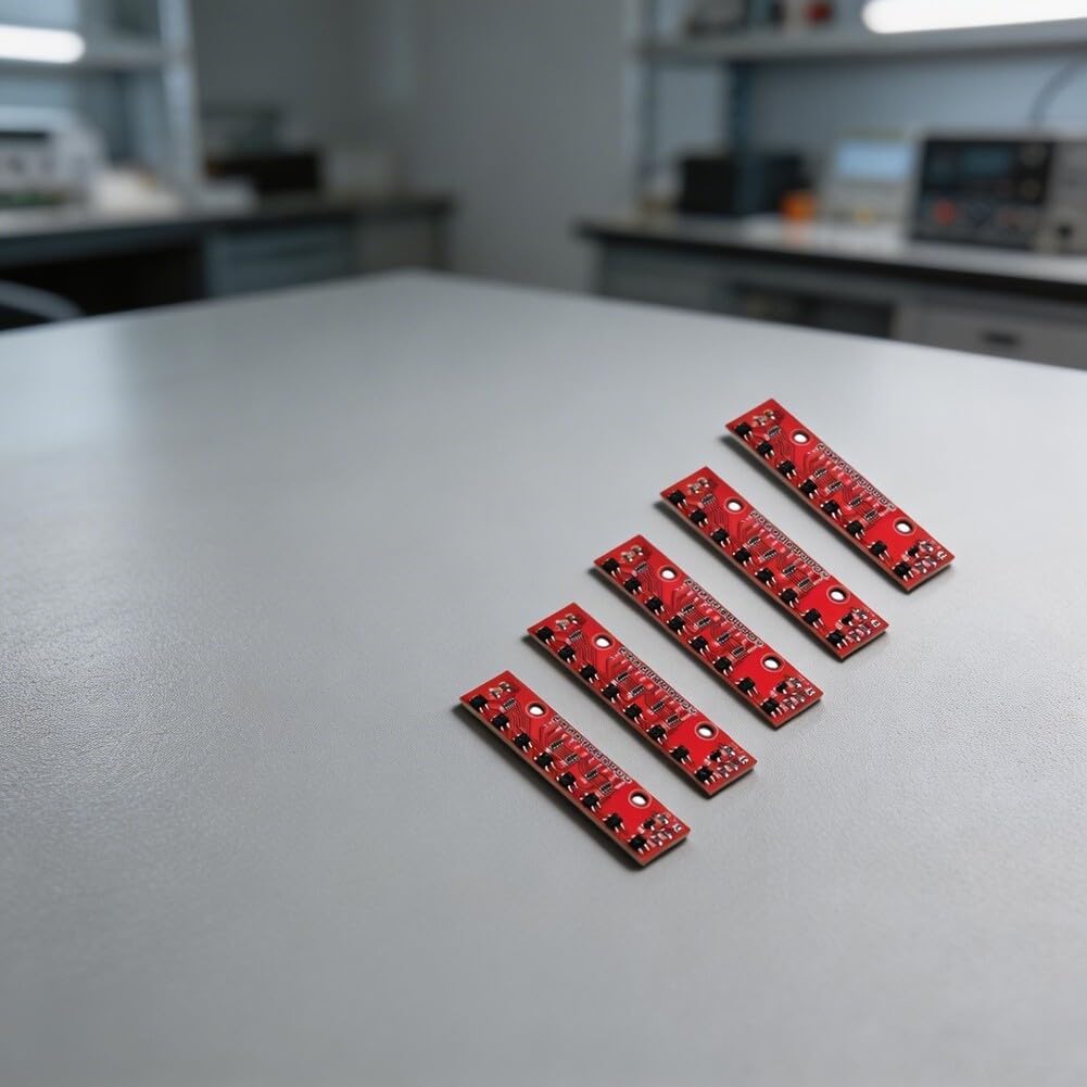Linienfolgendes Sensormodul mit acht analogen Ausgängen zur Erkennung von Kontraständerungen und Anpassung der Navigationsrichtung