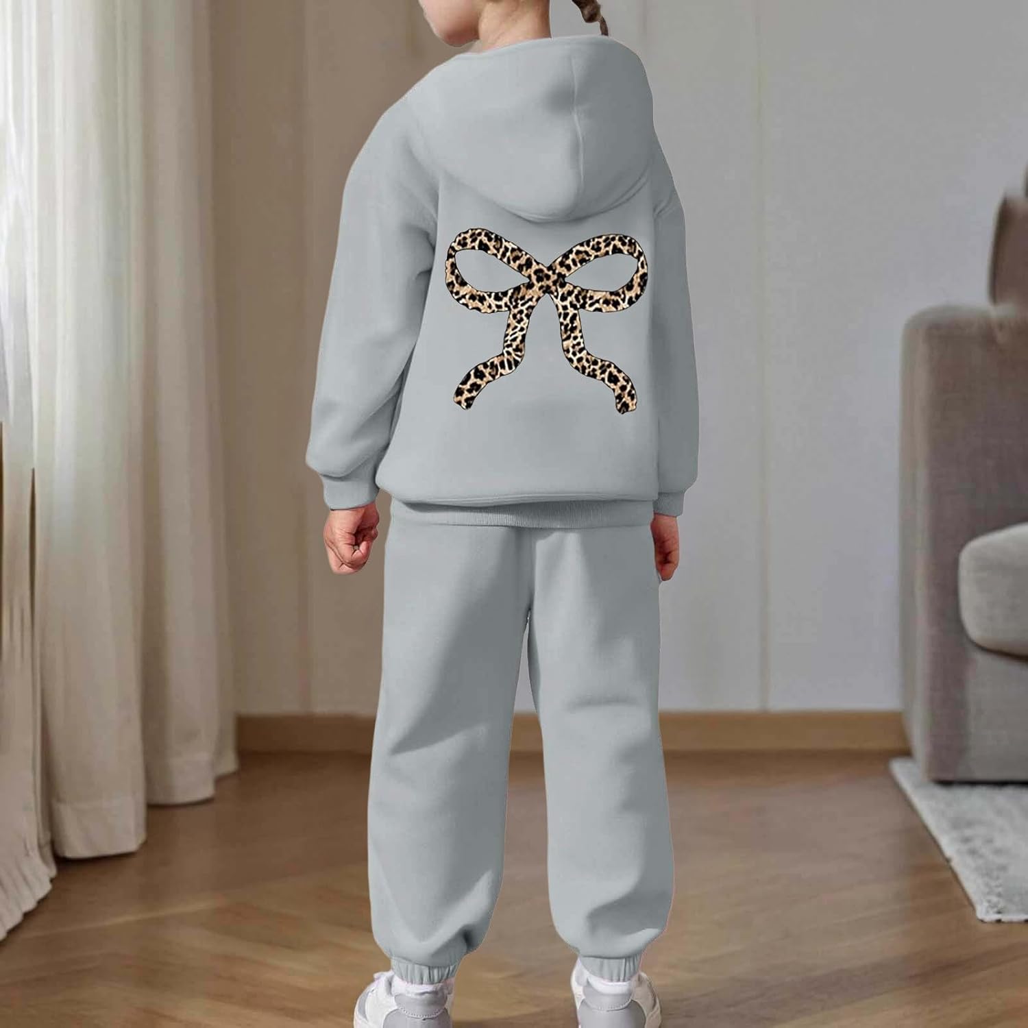 Girls Sweatsuits for Kids Bow Sweat Set 2 Piece Outfit Cute Hoodie and Sweatpants Set Jogging Suit Preppy Clothes Tracksuit - Image 3