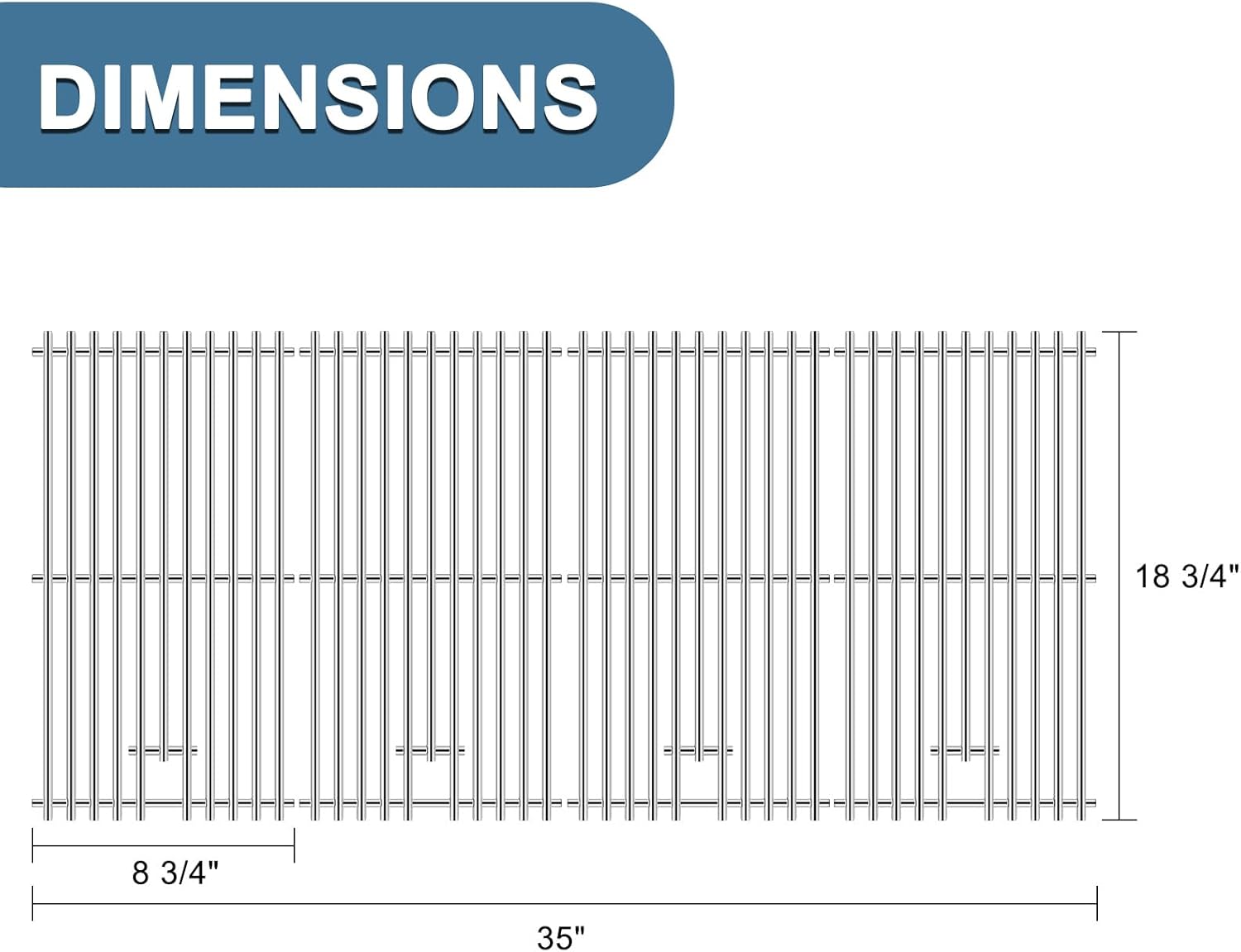Adviace Grill Replacement Parts for Kitchenaid 740-0781 720-0856V 720-0856, 4 Pieces Solid Stainless Steel Grill Grates for Kitchenaid 740-0781 4-Burner Grill