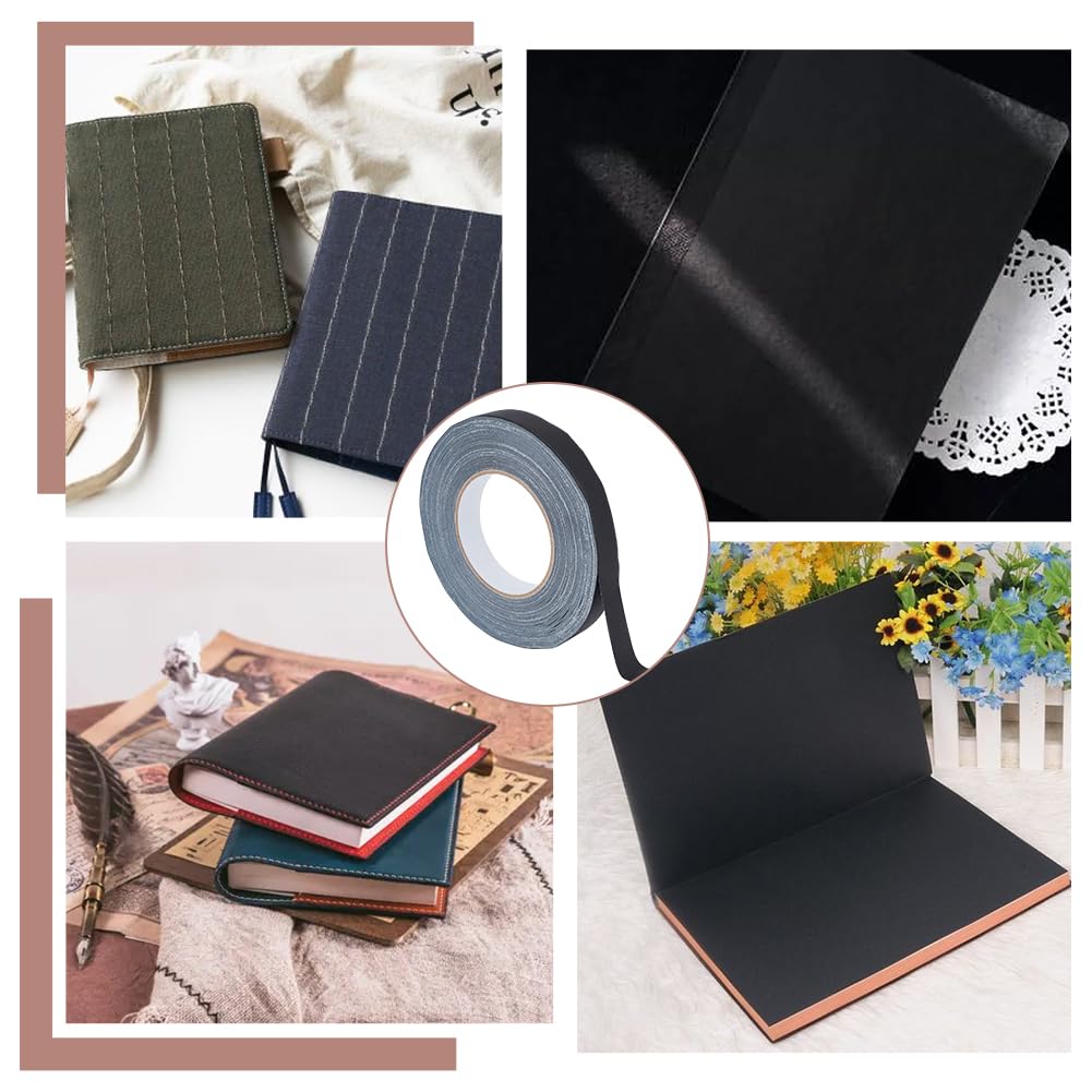 OLYCRAFT 50 m Nastro per Rilegatura 20 mm di Larghezza Nastro per Riparazione Legatoria Nastro In Tessuto Nero per Copertine Dei Dorsi Dei Libri Riparazione di Forniture per Biblioteche
