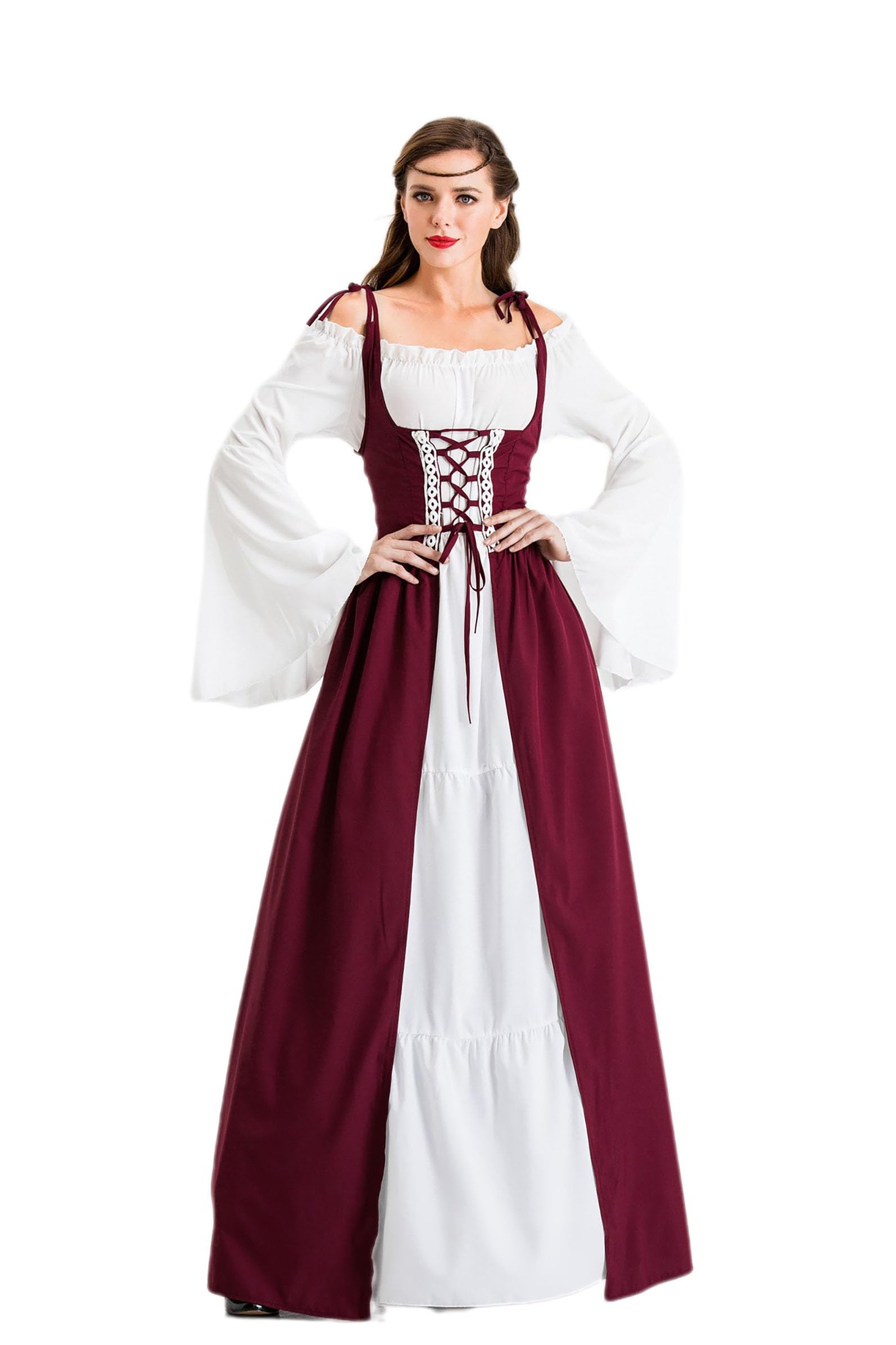 Vestido Medieval de Velcoxplay con Mangas de Trompeta, Disfraz de Reina Victoriana