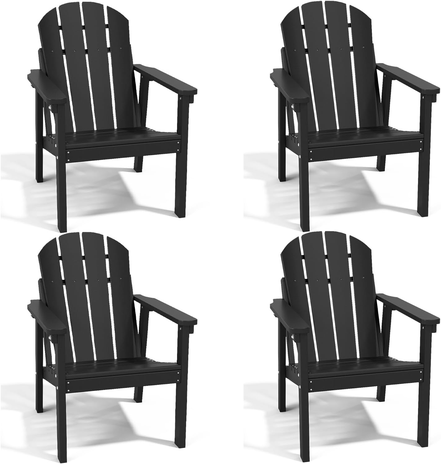 Adirondack Chair Set of 4, All Weather HDPE Fire Pit Chairs, Oversized Plastic Adirondack Chair for Outdoor, Balcony, Deck, Backyard, Patio, Garden, Poolside, Lawn Black