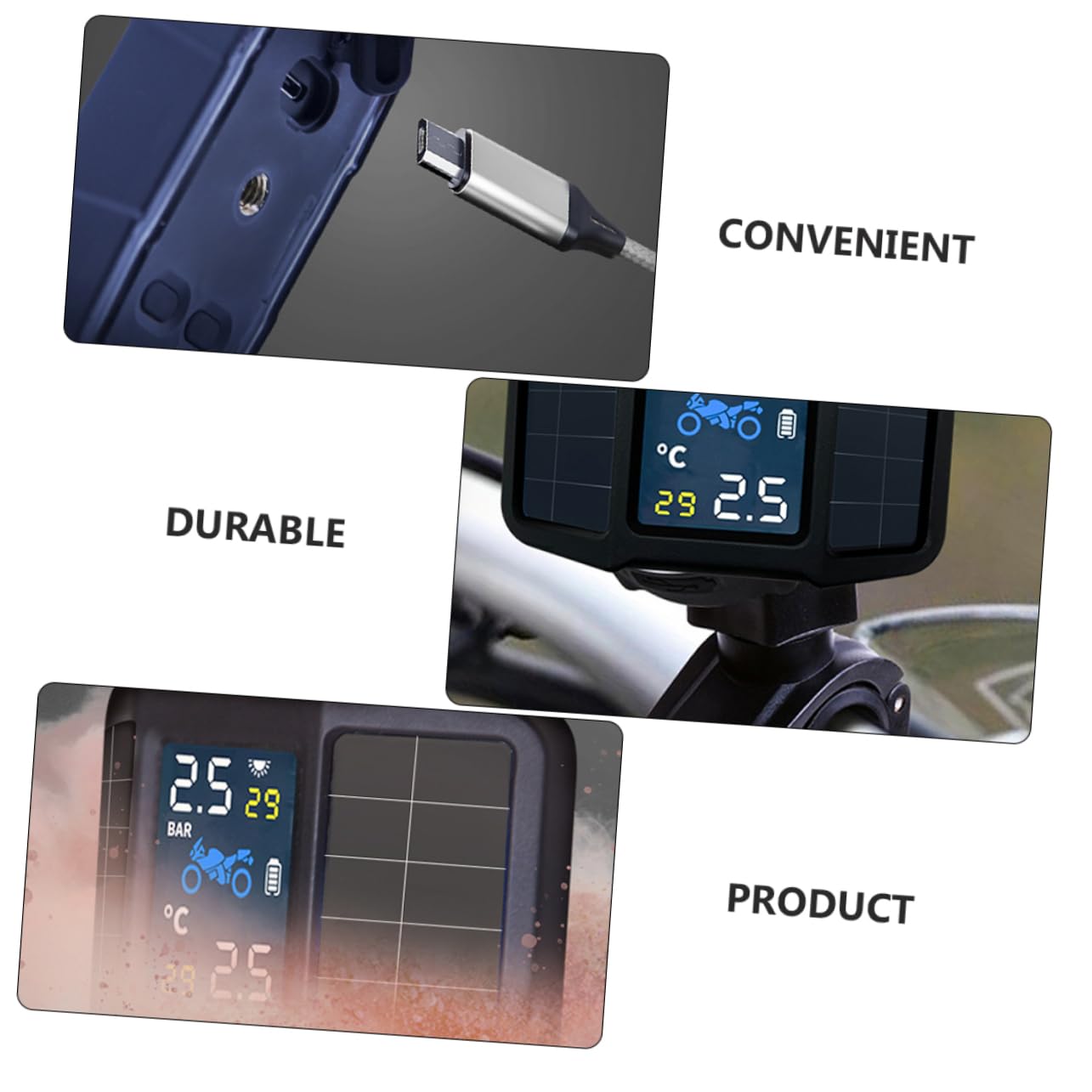 1set Solar Tire Pressure Monitor for Motorcycles Accurate Tire Pressure Sensor Real Data Efficient Practical Easy to Operate Black