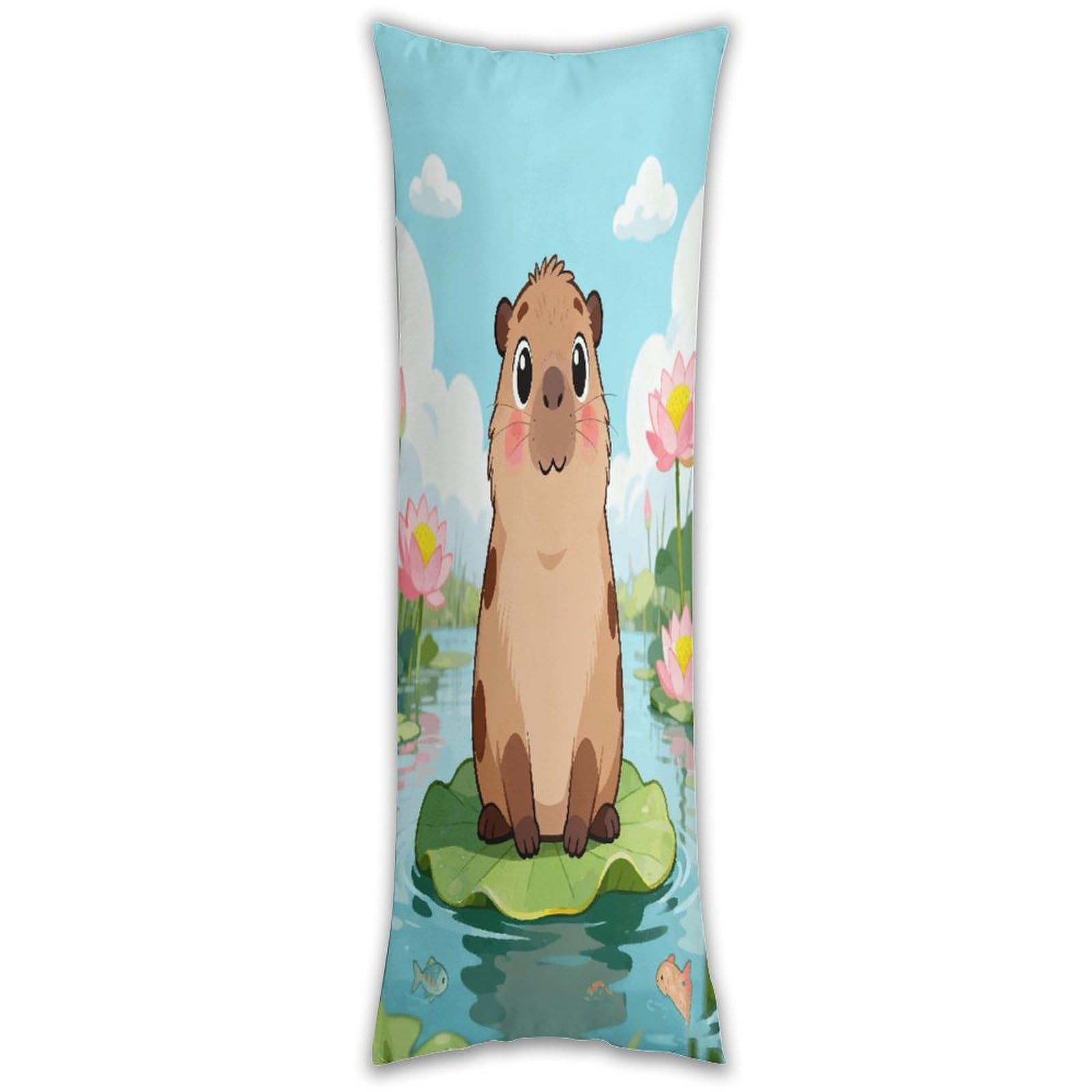 The Capybara in The Lotus Pond Pillow Cases Breathable Vertical Long Pillowcase Body Pillowcase with Hidden Zipper Closure Soft and Cozy Pillow Cover 20x54 Inches for Bedroom Couch