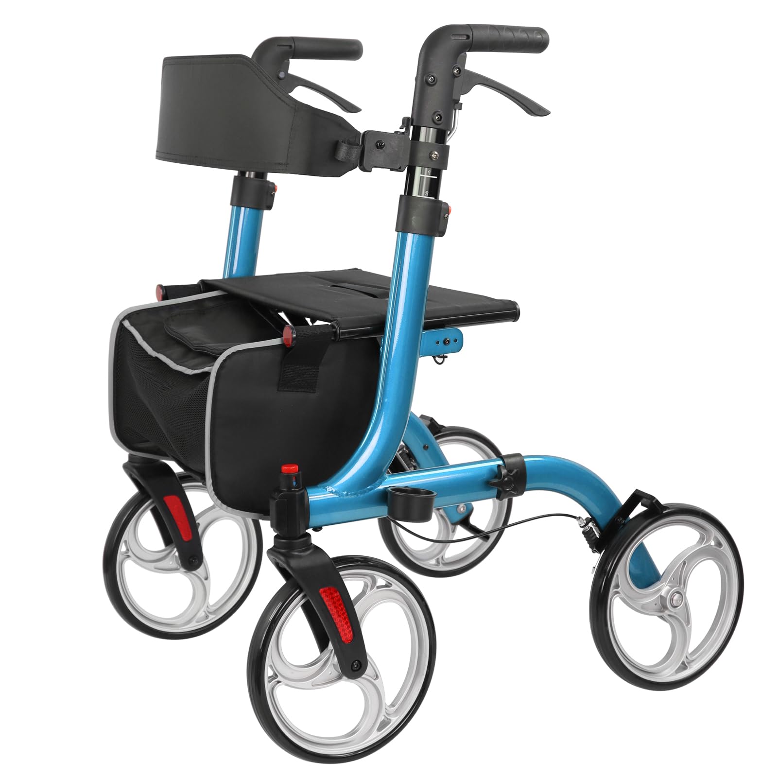 Healconnex Rollator Walkers for Seniors-Folding Rollator Walker with Seat and Four 10inch Wheels-Medical Rollator Walker with Comfort Handles and Thick Backrest-Lightweight Aluminium Frame and Basket