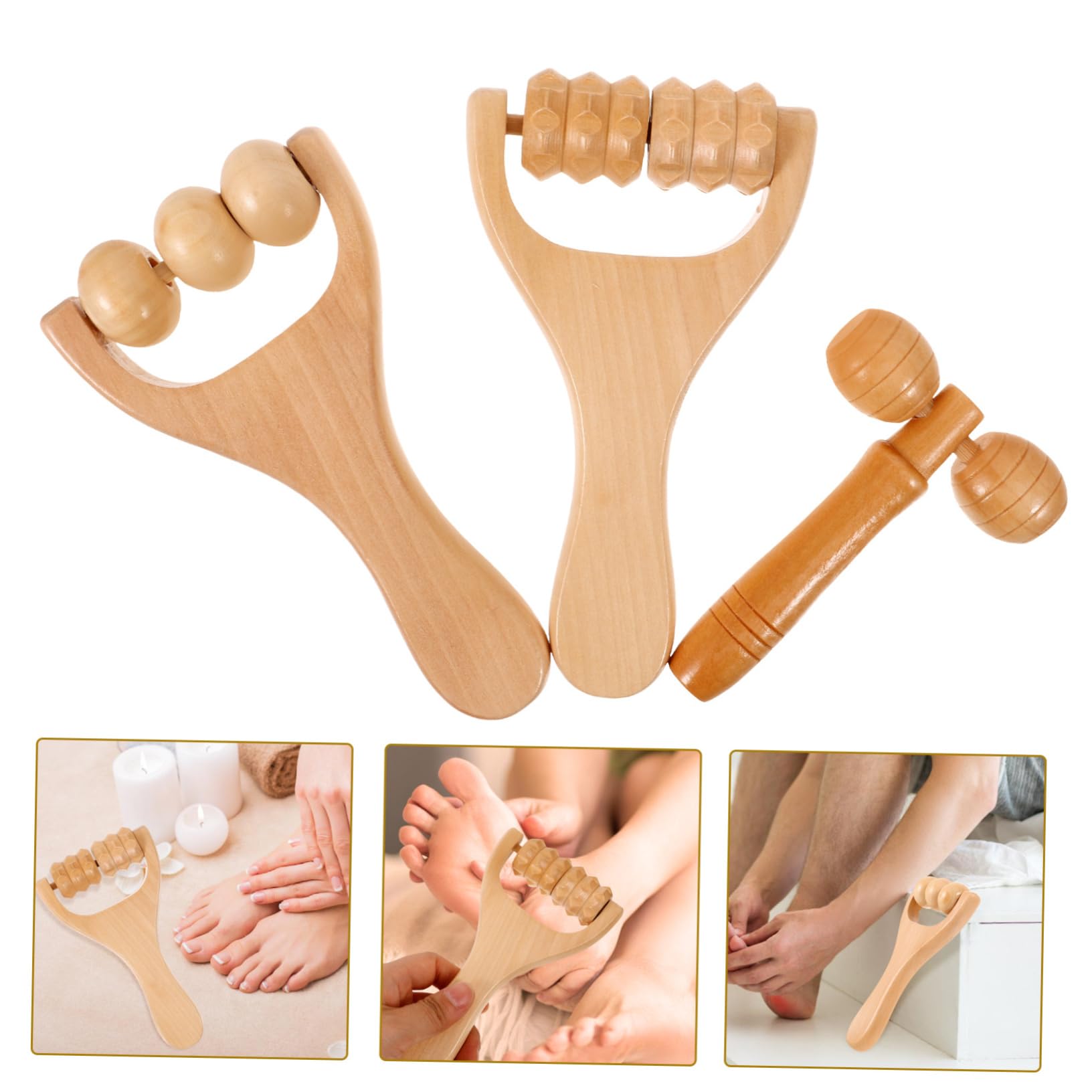 FRCOLOR 3 juegos de rodillo de mano masajeador de pies, masajeador facial, rodillo de masaje, rodillo de fútbol, herramienta de masaje de pies, masajeador manual, rodillo muscular, barra de masaje