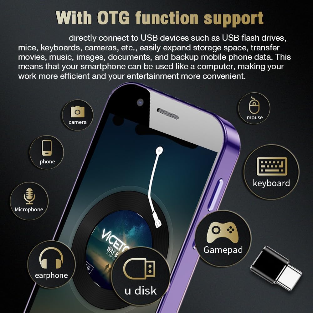 Longben Mini Smartphone Unlocked Cell Phone 3.0 Inch Android 4G Small Mobile Quad Core Small Phone Dual SIM (Purple, 16, GB)