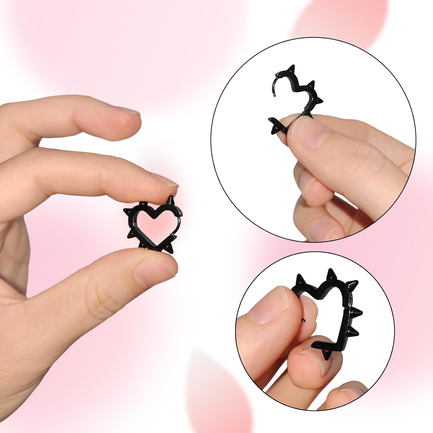 Punk Grunge Earrings,Gothic Hoop Heart Spike Earring Set,Vintage Punk Earrings for Women,Y2k Emo Accessories Gothic Earrings Jewelry,New Year Christmas Jewelry Gifts for Women Men - Image 3