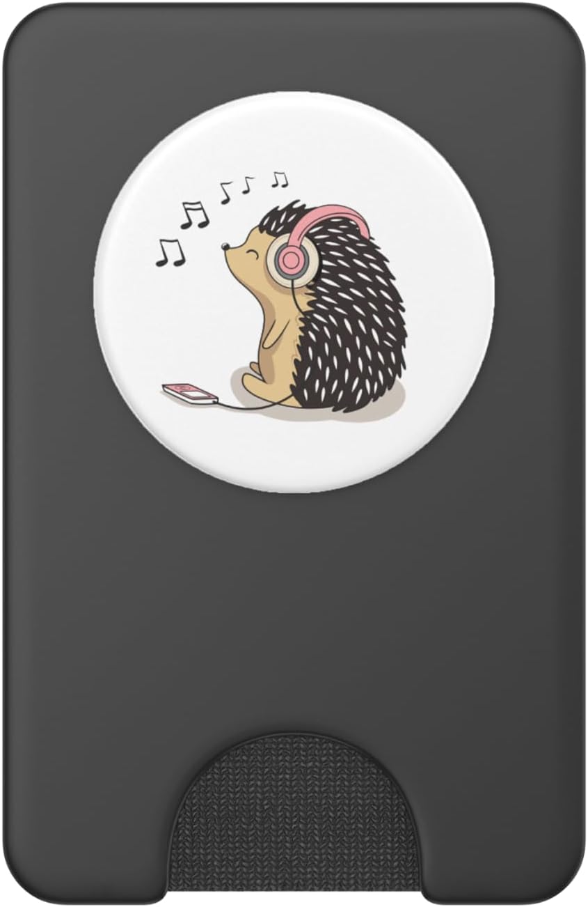 Cute Hedgehog in Headphones Listens to your Favorite Music PopSockets PopWallet for MagSafe