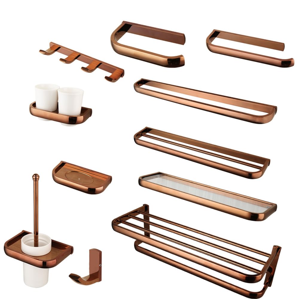 Accesorios de baño de Oro Rosa, Cepillo de baño de latón Macizo, Soporte de Papel, jabonera, Estante de Toalla, Kit Combinado de Montaje en Pared, Juego 03