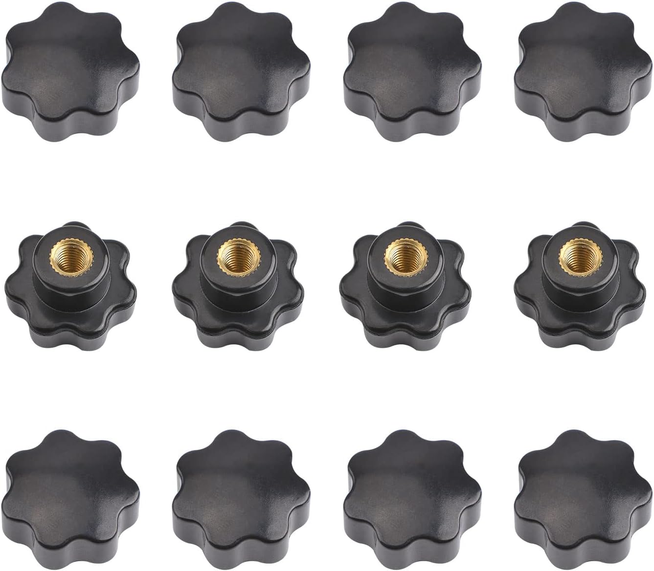 MOBOROR 12PCS Female Knob Screws, M5 Black Plastic Star Shape Head M5 Female Thread Clamping
