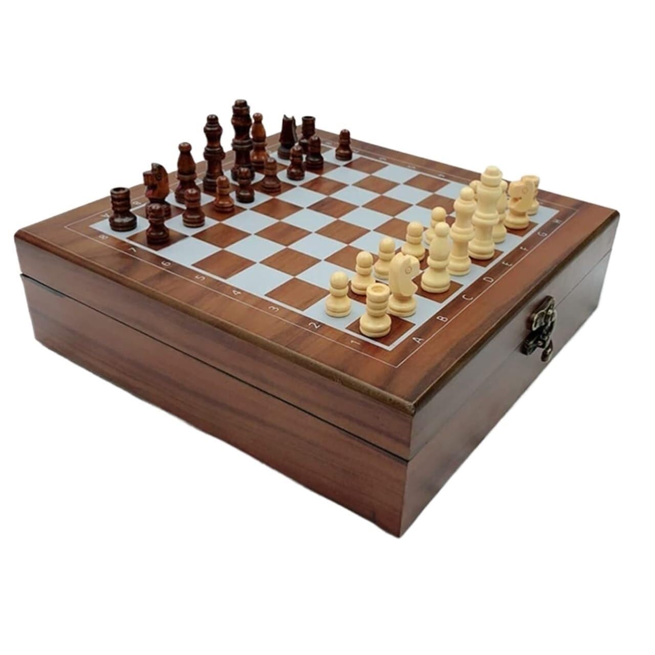 echiquier Jeu de société Portable 4 en 1 en Bois, échecs, échecs, Divertissement Familial en extérieur, idéal for Les fêtes et Les Bureaux (24 x 24 x 7 cm). echecs Jeu(Brown)