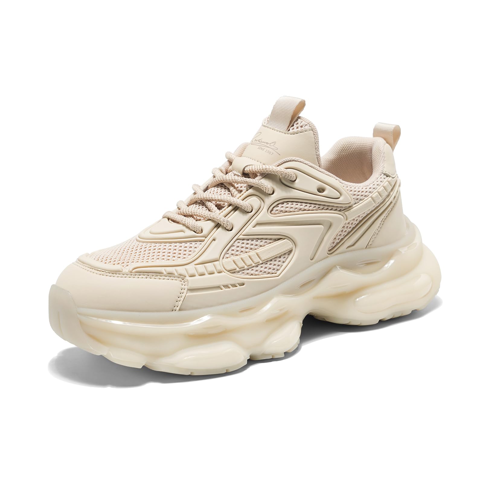 YCMM Chunky Walking Shoes Men Breathable Mesh Lace-Up Platform Sneakers Non-Slip Comfortable Casual Dad Style for Work Gym Everyday Wear