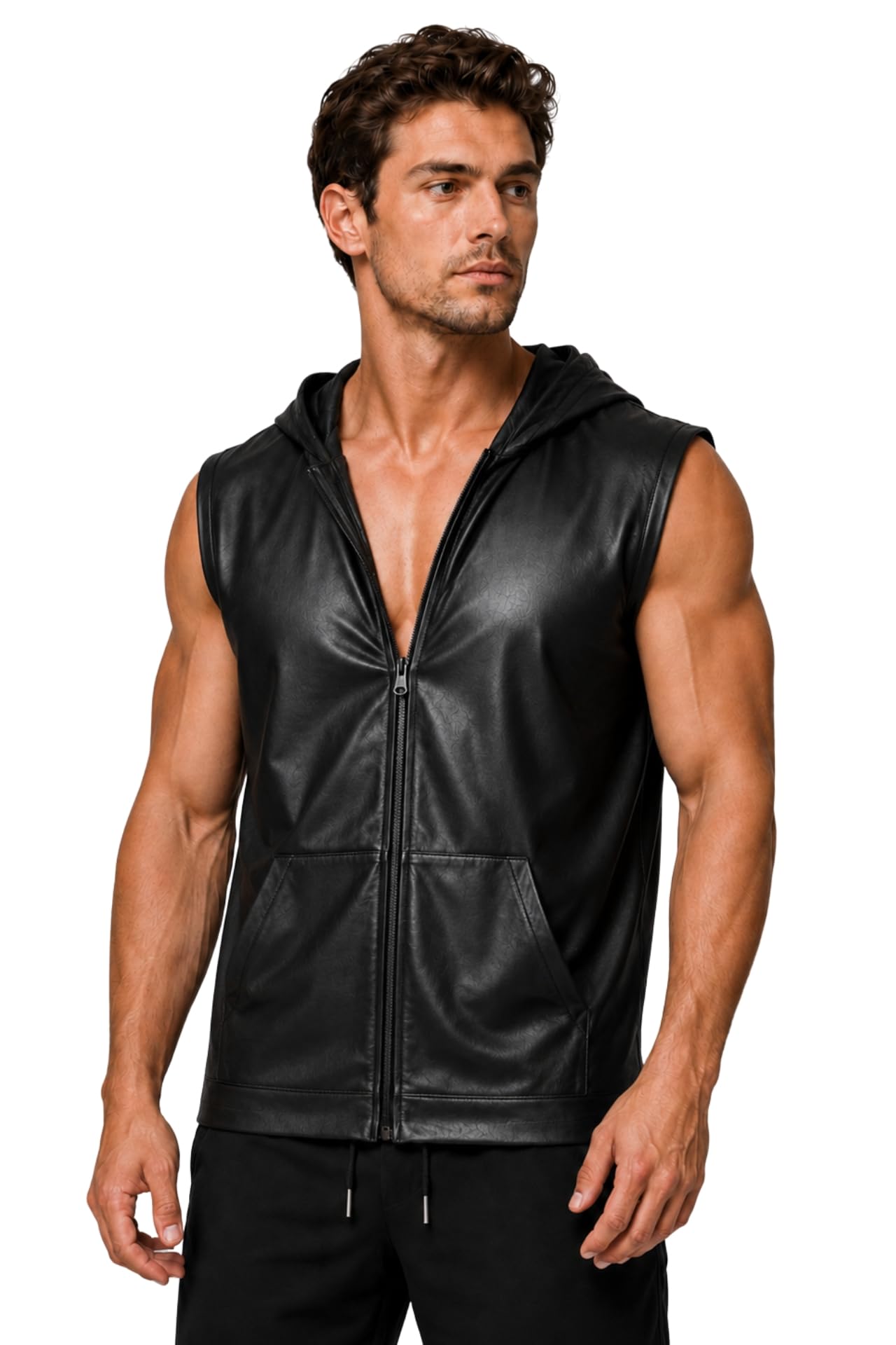 Sleeveless Leather Jacket for Man | Leather Zipper Hoodie | Faux Leather Vest for Man-Biker Style Gilet Jacket Built for Bold Everyday Confidence-picture-37