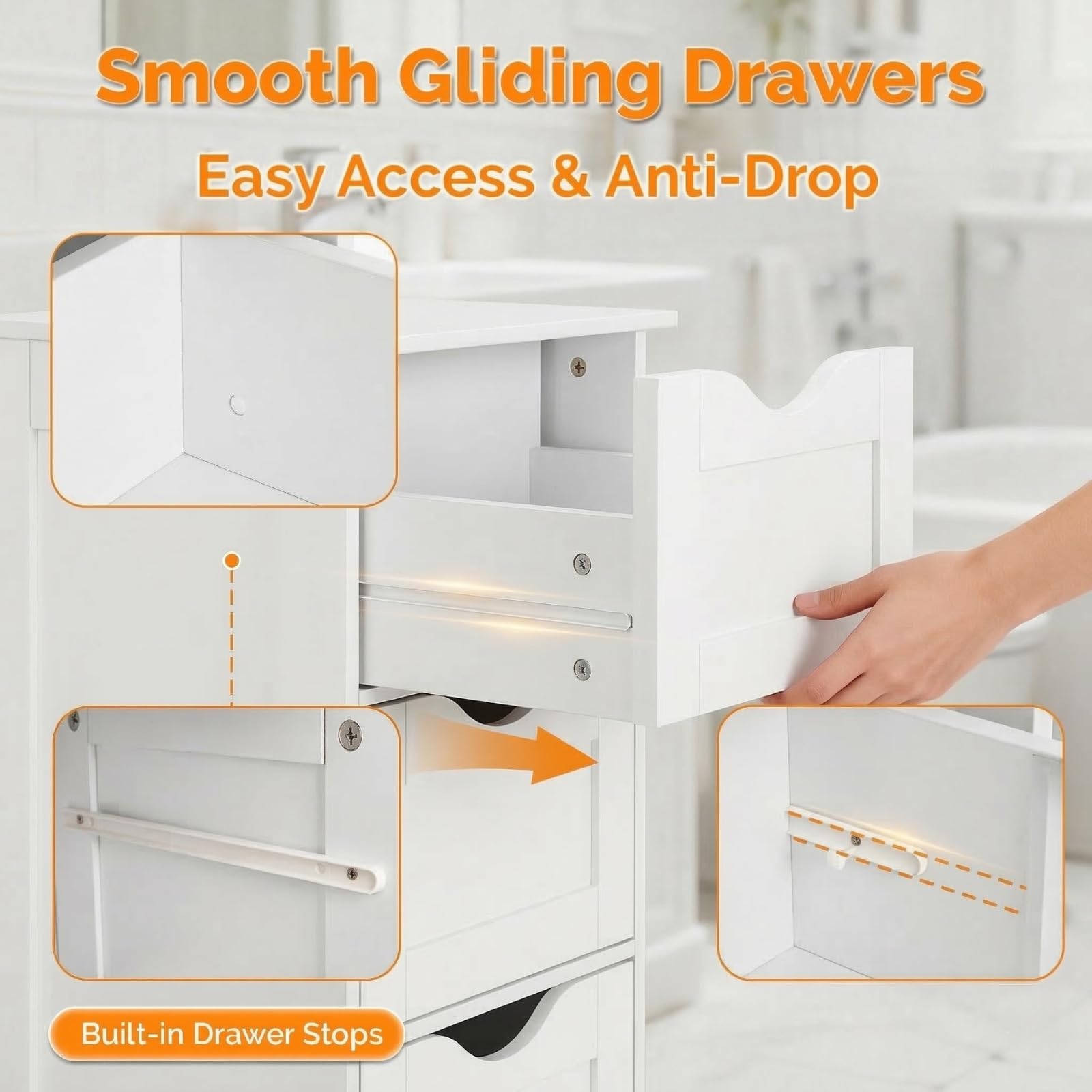 Amazon.com: VINGLI White Bathroom Storage Cabinet with 4 Drawers