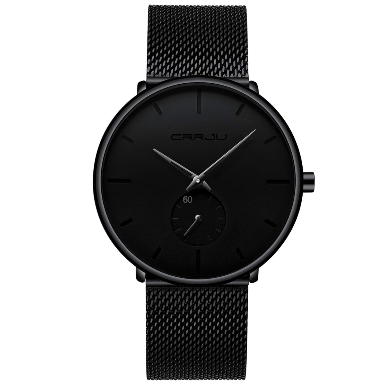CRRJURelojes Hombre De Malla Ultra Fino Negro para Hombres Relojes De Pulsera De Moda Minimalista De Lujo para Relojes Hombre Casual Reloj Hombre De Cuarzo Impermeable