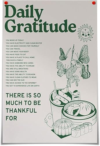 Miniatura 1 de foefvpeft Póster vintage verde con citas de gratitud diarias para habitación, 12 x 16 pulgadas, sin marco, lindo girasol, mariposa, alimento,