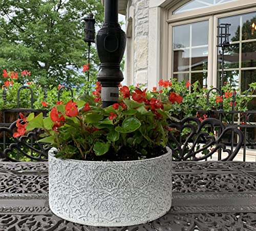 Bien Beau Patio Umbrella Planter – 2 Pieces Wrap Around Umbrella Planter - Distressed White – Weatherproof Resin – Fits Standard Poles Up To 2” Diameter - Scratch Pads - Water Plugs #TOP5