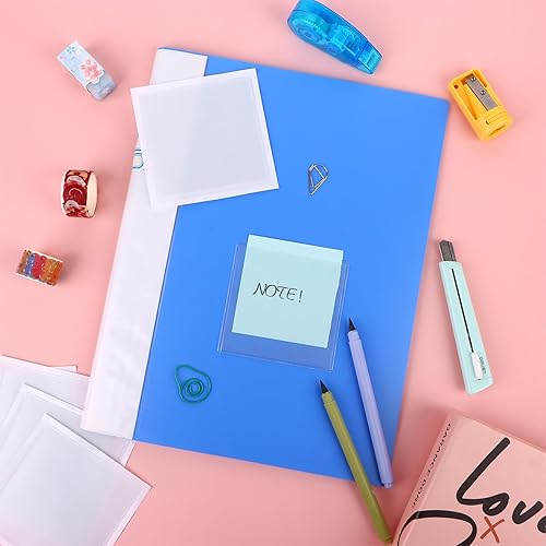 Miniatura 5 de 60 bolsillos autoadhesivos para tarjetas de índice de 3.5 x 3.5 pulgadas, bolsillos cuadrados para etiquetas, bolsillos adhesivos transparentes,