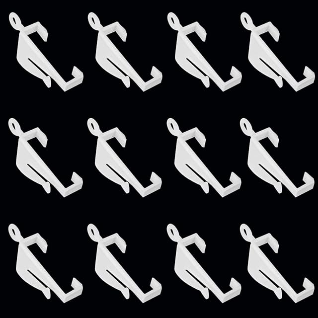Curtain Hooks Plastic White Curtain Tack Hooks Curtain Rail Gliders Sliding Hooks for Track Window Shower Door, Pack of 50