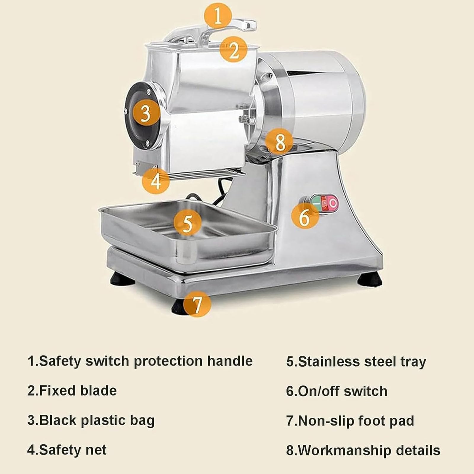 MObyat Rallador De Queso Eléctrico Comercial De 550 W, Máquina para Rallar Ensaladas Eléctrica con Bandeja De Acero Inoxidable, 30 Kg/h, Fabricado En Acero Inoxidable, Fácil De Usar, Seguro Y Fiable