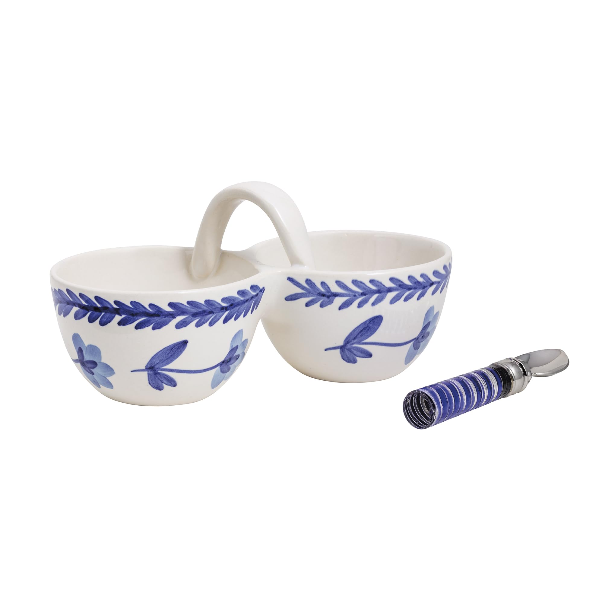 Amazon.com | Mud Pie Stoneware Blue Floral Double Tidbit Bowl: Bowls