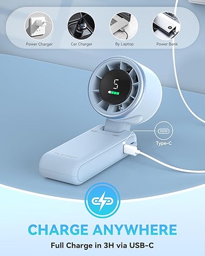 Miniatura 4 de Ventilador turbo portátil de mano, de 5 velocidades, recargable de 5000 mAh con batería de hasta 12 horas, pequeño de solo 0.6 lb, de