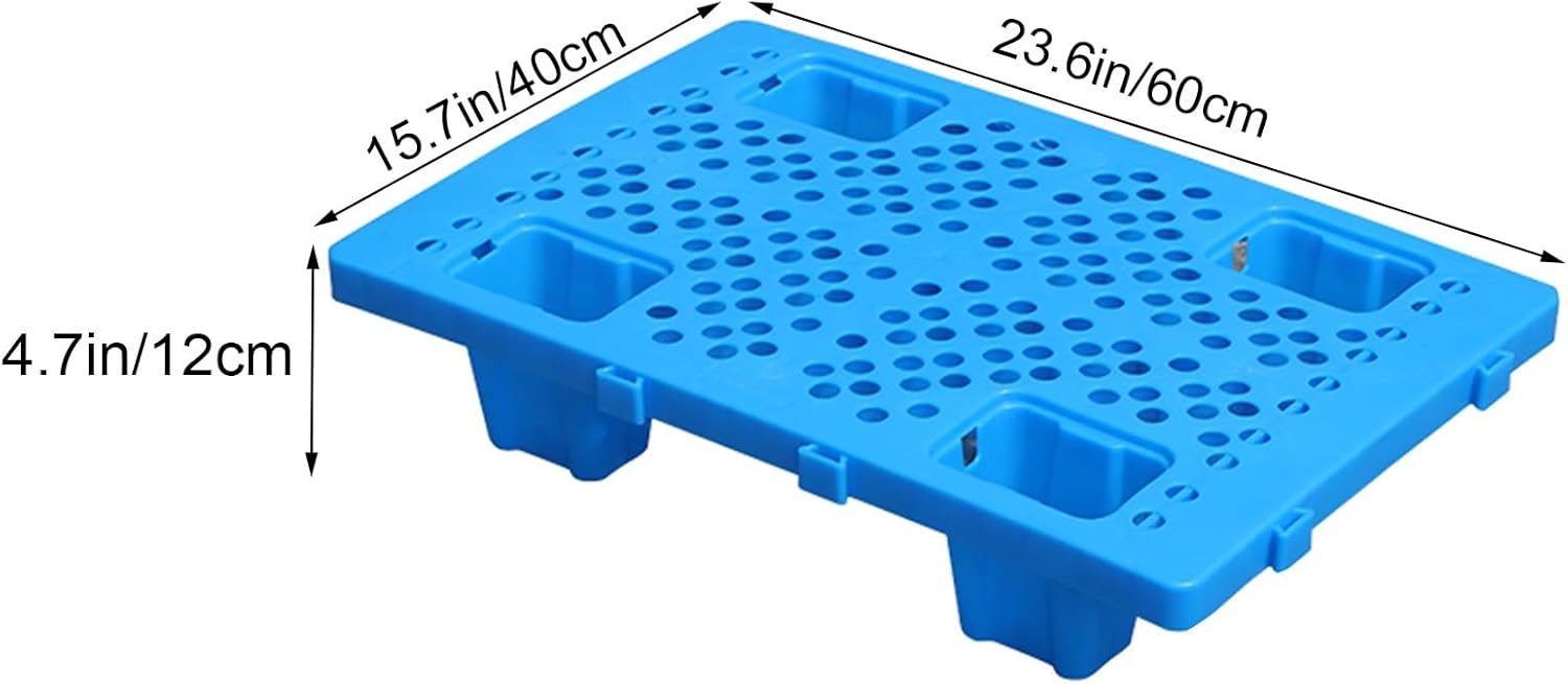 Plastic Logistics pallets， Plastic Pallets Storage, Breathable Grid Article Tray Rack, Lightweight Floor Nestable Plastic Pallet Platform Pad Board(Blue 23.6x15.7x4.2in,1pcs)