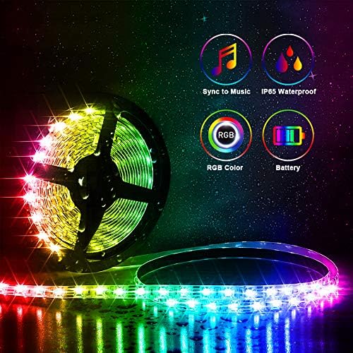 Bliifuu LED Strip Lights 5V Battery Case Flexible Powered RGB TV Backlight SMD 3528 IP65 Waterproof Strip Light with 20 Keys Remote Control Voice Control Multi Color Changing 2M/6.56ft Music Light