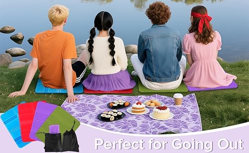 Nadisean 4er Pack Sitzkissen Outdoor Faltbar, 4 Farben Sitzunterlage Outdoor Wetterfest, Thermo Sitzkissen Faltbar mit 4 Aufbewahrungstasche, Sitzmatte Outdoor für Wandern Tribüne Picknick Camping