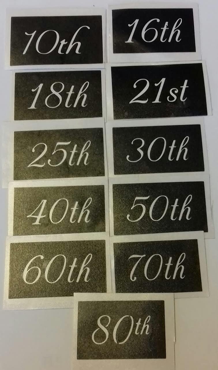 75 x Anniversary / Birthday Numbers for Etching Glass 16th 25th 30th 40th 50th Mixed