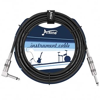 AITONE 15 Feet Instrument Cable 1/4 6.35mm Right-Angle TS Audio Mono Cord for Guitar, Bass, Keyboard, Amplifier & Pedals Low Noise, Black A-C12