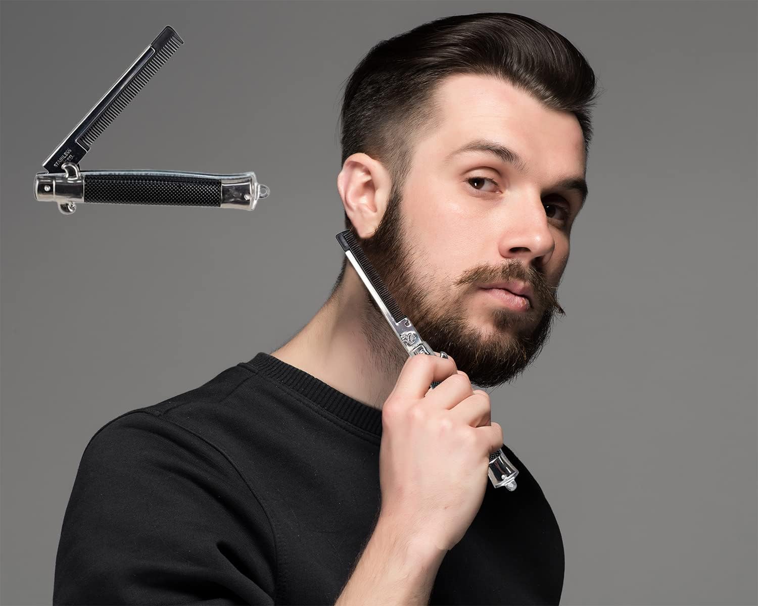 9" Inches Folding Pocket Comb, Stainless Steel (12-Pack)